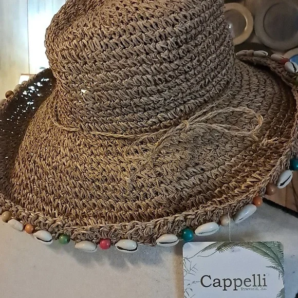 Capelli of New York Women Embellished Floppy Straw Woven Sun Raffia Hat Packable - Picture 4 of 7